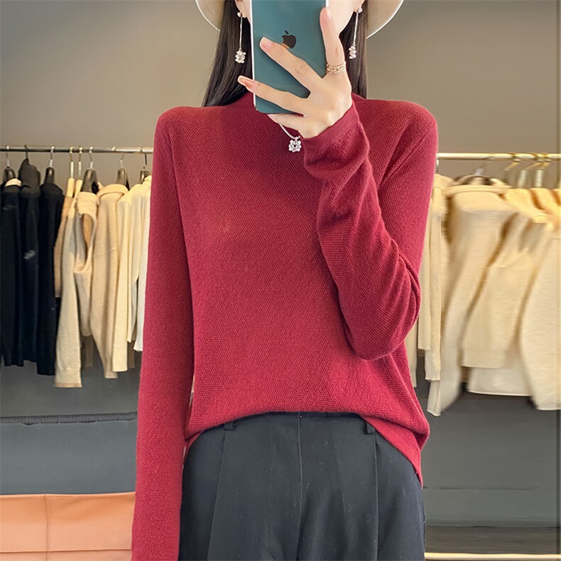2024秋冬精仿薄款圆领针织打底衫上衣女纯色宽松百搭毛衣配大衣新图片