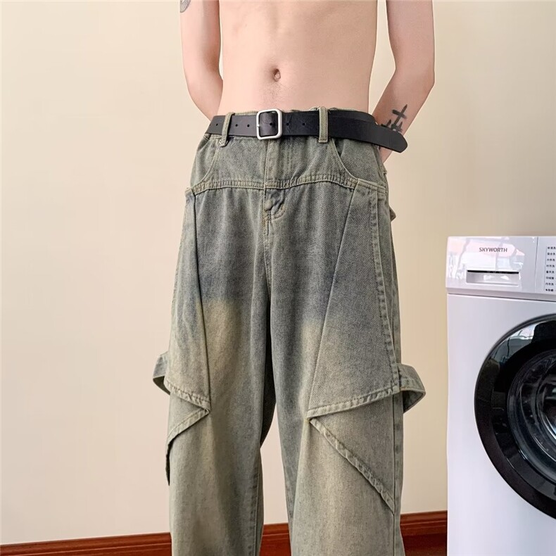 美式高街复古可变裤形微喇叭牛仔裤男高腰宽松垂A2008-P60,男装牛仔裤,星座1109-3