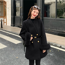 现货主推真狐狸毛呢子外套冬季白鸭绒羽绒服加厚外套P315K375，女装羽绒服，1C130