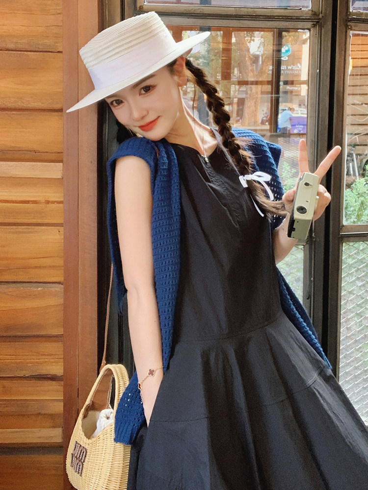 夏季新款高级感简约时尚显瘦背心裙2025女法式休闲无袖圆领连衣裙,女装连衣裙,诺蝶