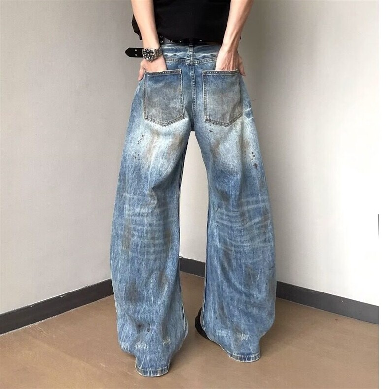 美式复古街头废土风做旧脏破洞直筒牛仔裤弯刀裤男女,女装牛仔裤,星座506A