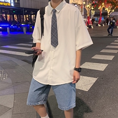 送领带夏季薄款短袖衬衫男港风宽松班服DK学院风衬衣C313/P32，男装T恤，电商D202