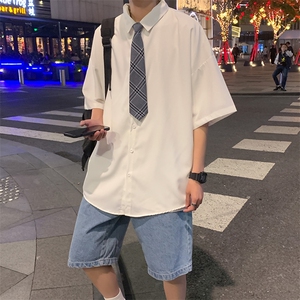 送领带 夏季薄款短袖衬衫男 港风宽松班服DK学院风衬衣C313/P32图片