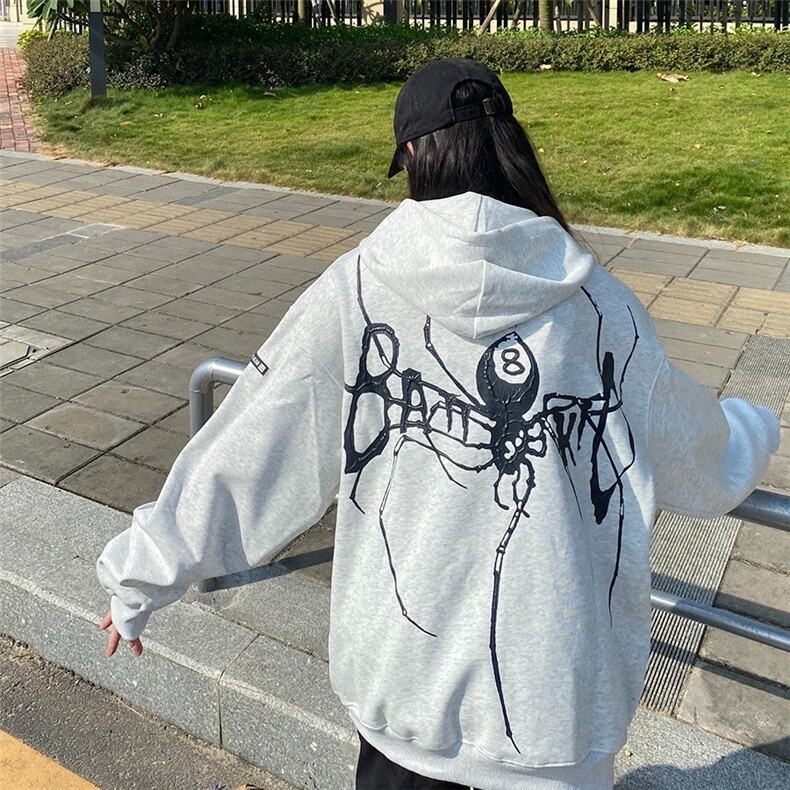 潮流美式街头创意印花开衫连帽卫衣春秋冬季宽松百搭拉链外套图片