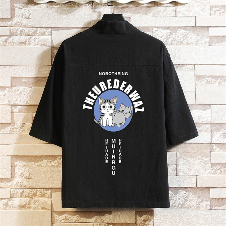 HF59160-P40风汉服男开衫外套七分袖道袍砖墙挂拍,男装民族服装,电商A040A
