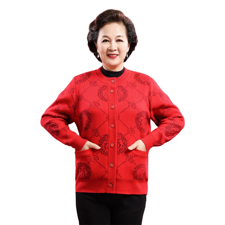 时尚潮流中老年男女款圆领长袖开衫单排扣时尚潮流,女装羊毛衫,衣恋羊绒