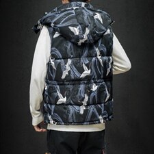 2021秋冬新黑墙日系大码小仙鹤保暖加厚棉马甲连帽外套男M723-P75，男装背心/马甲，电商A001