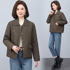 2023年冬季翻领小香风绗绣短款棉衣，女装棉衣/棉服，文熹诺