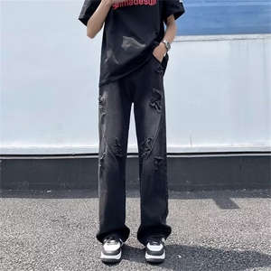 现货! 港风新款2025潮流百搭直筒宽松大码牛仔裤松紧腰NZ6167-P40图片