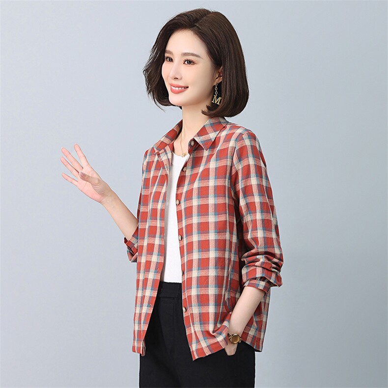 2025年春秋装新款潮小格子衬衫宽松显瘦韩版气质百搭衬衣女减龄,女装衬衫,独衣靓
