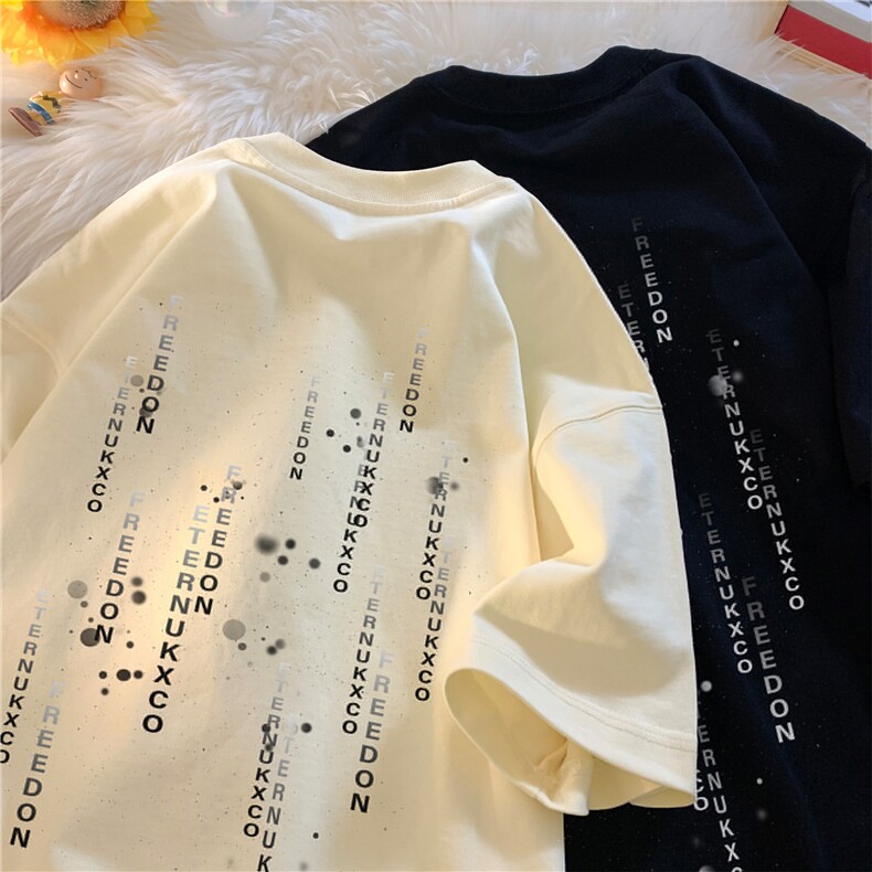 240G重磅美式白墨印花纯棉大码宽松休闲短袖T恤T304-P25-控38,男装T恤,电商B219A