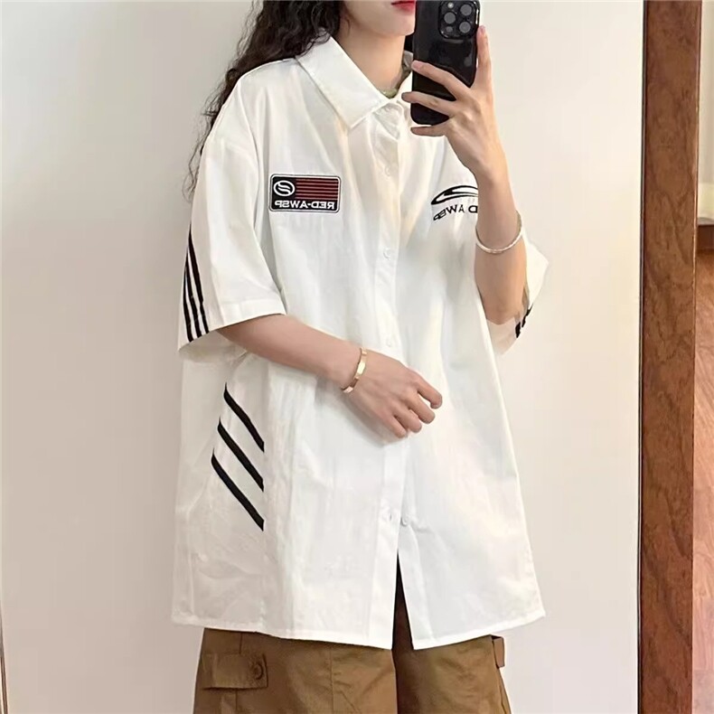 男夏季薄款冰丝条纹半袖设计感小众美式潮牌痞帅衬衣WA1280-P37,男装T恤,星座208-5