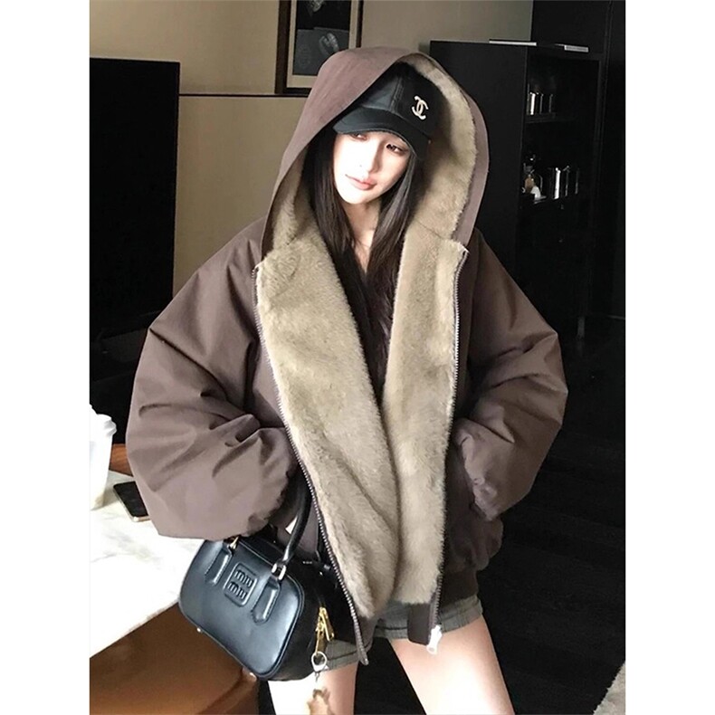 两面穿现货重磅短款座山雕棉衣男女双面穿毛毛绒棉服加厚外套,男装棉衣,电商A486-1