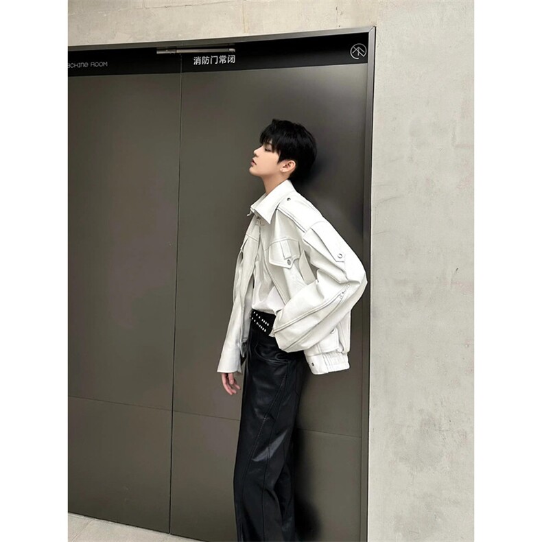 短款皮衣外套男潮高级感小众机车服美式高街痞帅工装夹克JK8505,男装夹克,星座1116A（原606A-3）