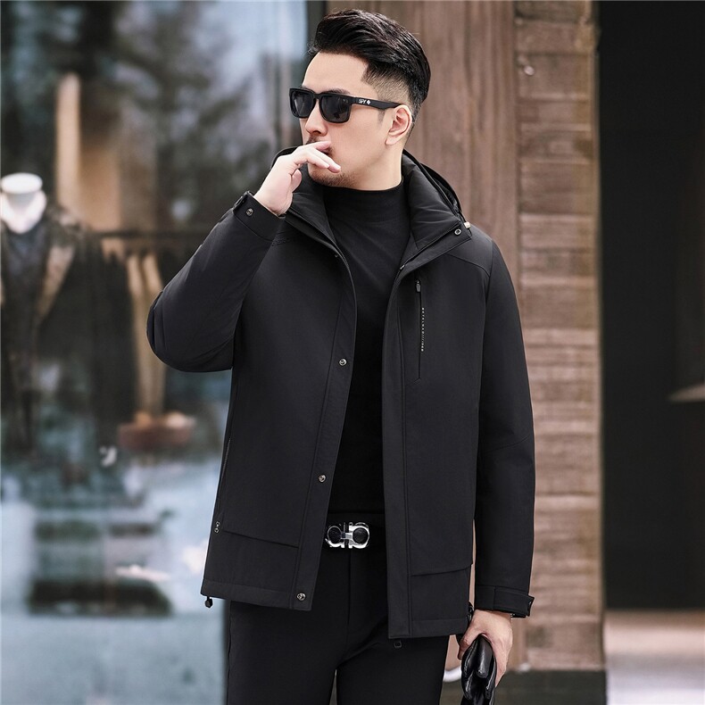 2025一衣三穿短款羽绒服新款中年男士脱卸鹅绒90绒子鹅绒服外套图片