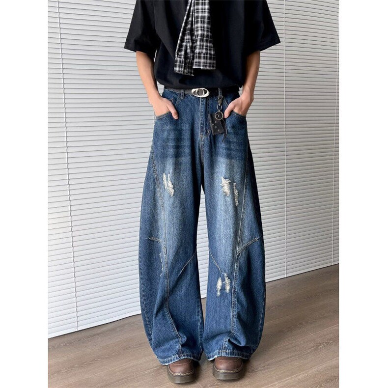 潮牌设计感大码阔腿裤女装2025夏季新款胖mm宽松牛仔裤RK2653-P56,男装牛仔裤,星座412-3