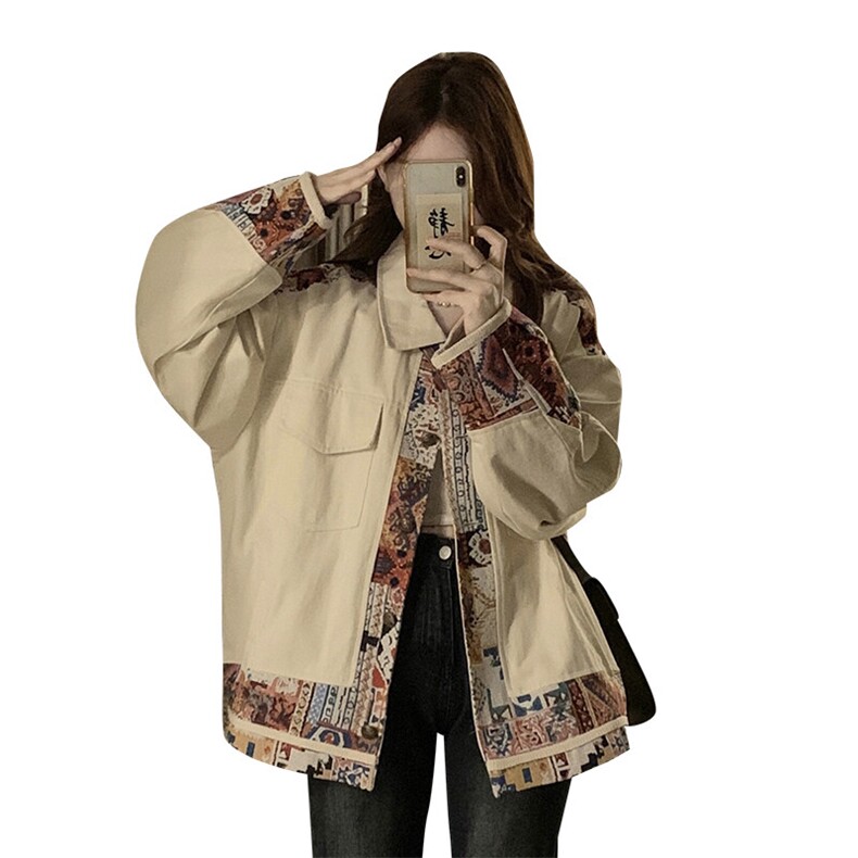 C948-P100米白色碎花拼接工装外套女春秋慵懒韩系氛围感chic上衣,男装棉衣,星座911-2(原星座613-2）