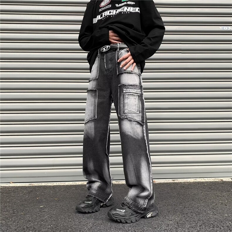 美式高街牛仔裤男韩版潮流痞子帅2024春季新款ins长裤RK1510-P49,男装牛仔裤,星座412-2