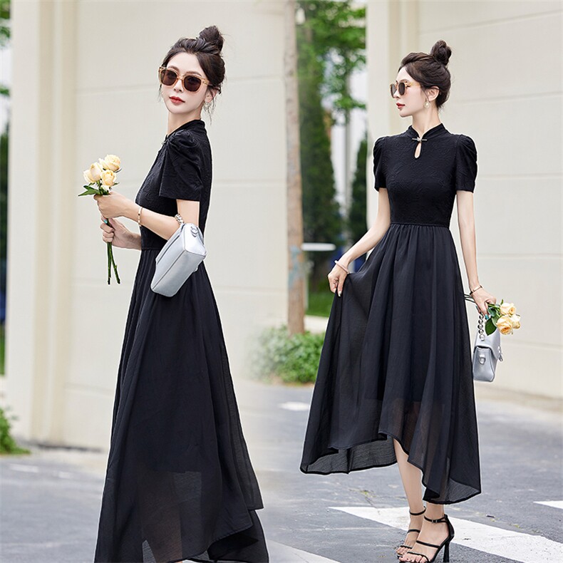 2024年夏季新款新中式旗袍显瘦气质不规则裙摆连衣裙，女装连衣裙，来米儿