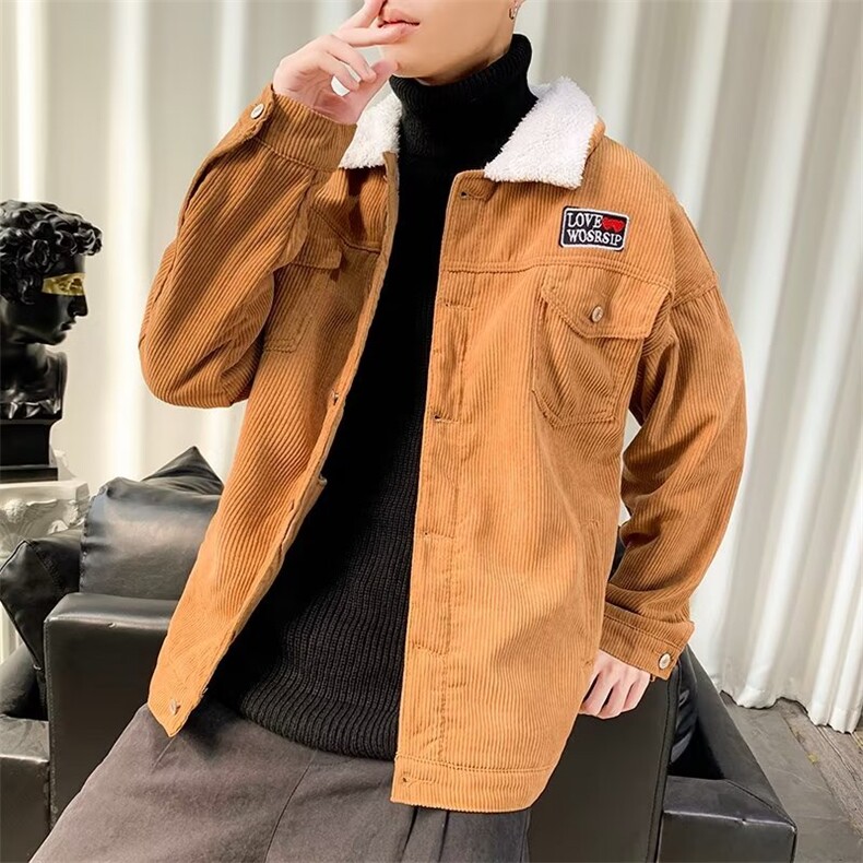 冬季灯芯绒外套男士韩版潮流羊羔绒休闲夹克保暖情侣上衣V20-P78,男装夹克,星座1008-1