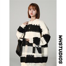 M6136/P65秋冬中性风针织衫男学生宽松毛衣男女外套大码毛线衣男，男装针织衫/毛衣，电商A141