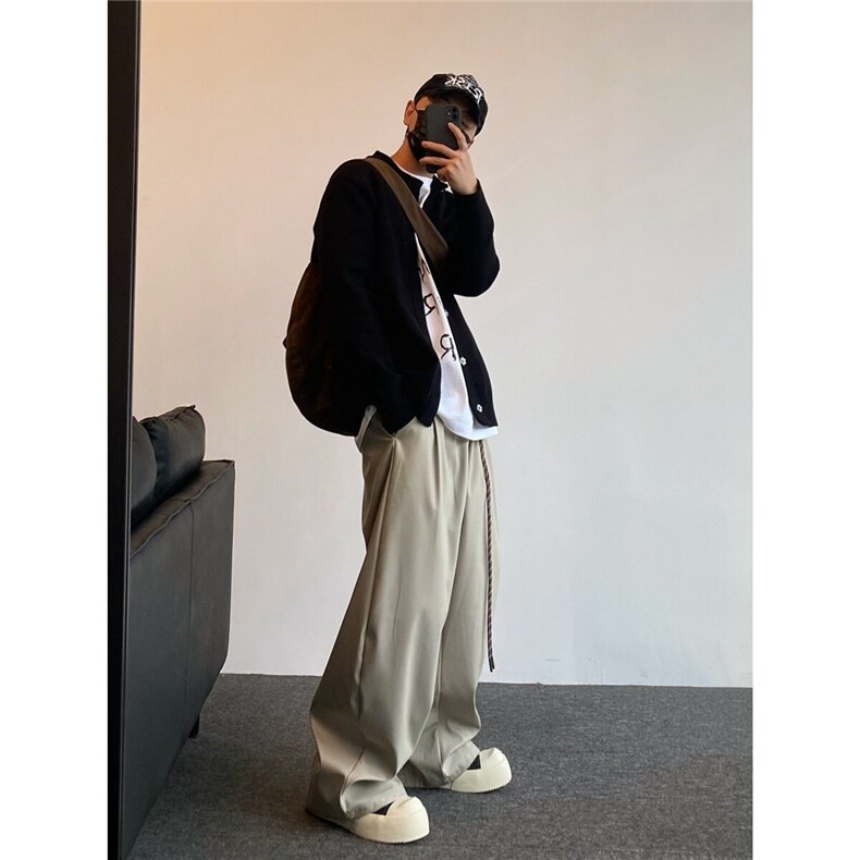 廓形垂感宽松西裤简约纯色百搭休闲弯刀裤1001-1-B3019-P55,男装西裤,星座1001-1