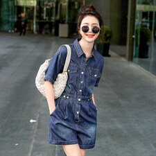 2022韩版新品时尚牛仔连体裤连体短裤，女装连体裤，钱塘布衣