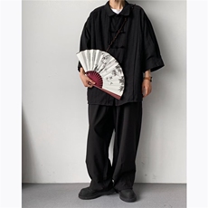 新中式男装风盘扣唐装衬衫男长袖小众高级设计感轻奢衬衣M28，男装衬衫，星座1013