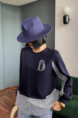 拼条纹卫衣，女装卫衣/绒衫，韩外