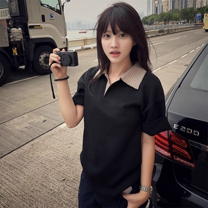 得物抖音高品质二开 夏季美式潮牌假两件格子衬衫翻领高街短袖T恤图片