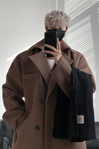 港风修身毛呢大衣男中长款呢子风衣英伦雅痞男装外套 MN9571/P100图片