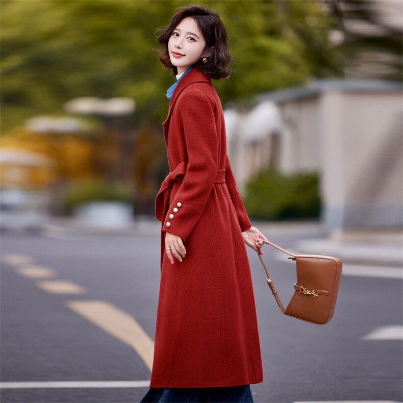 双面羊毛大衣女2025年秋冬新款气质百搭中长款显瘦羊毛外套,女装双面呢大衣,小荷流