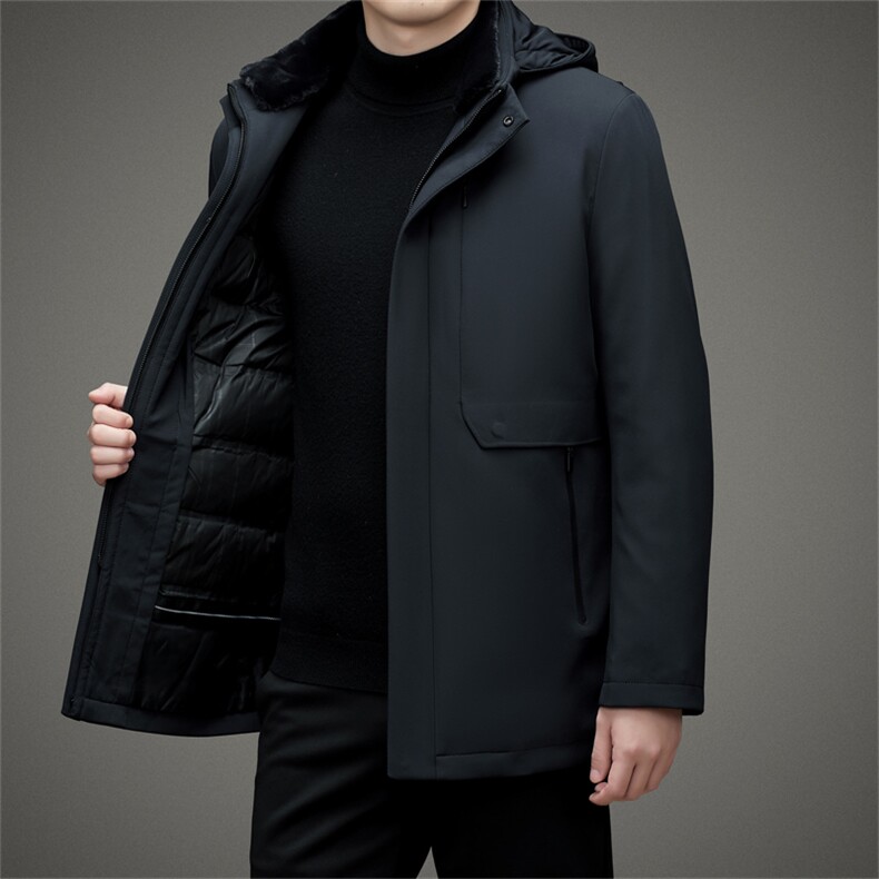2023年新款水貂毛皮领羽绒服冬季中年男士爸爸装休闲加厚保暖外套图片