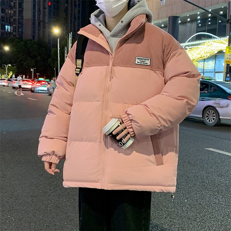 冬季青少年灯芯绒立领拼接外套休闲百搭面包服棉服5302-P78,男装棉衣,电商B306