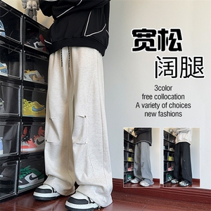 特批P42无差价秋季新款潮牌休闲铆钉拖地裤男痞帅直筒阔腿裤K1663图片