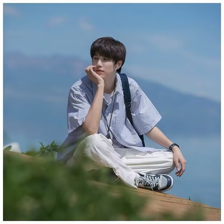 日系条纹衬衫男生夏季宽松大码薄款外套CityBoy潮牌休闲短袖衬衣,男装衬衫,星座1210-1