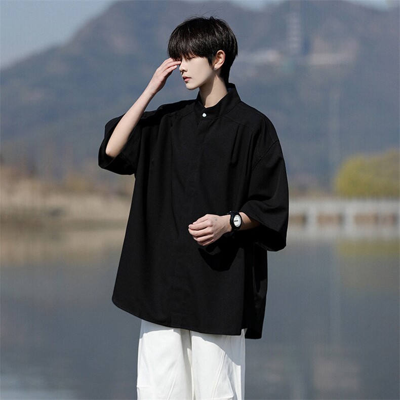8XL-M中山领新中式短袖衬衫大码痞帅休闲半袖垂感衬衣DC5002/P50,男装衬衫,电商B238