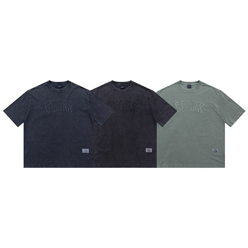 PL1255300克重磅洗水英文斑驳绣花T恤，男装T恤，电商基地S002