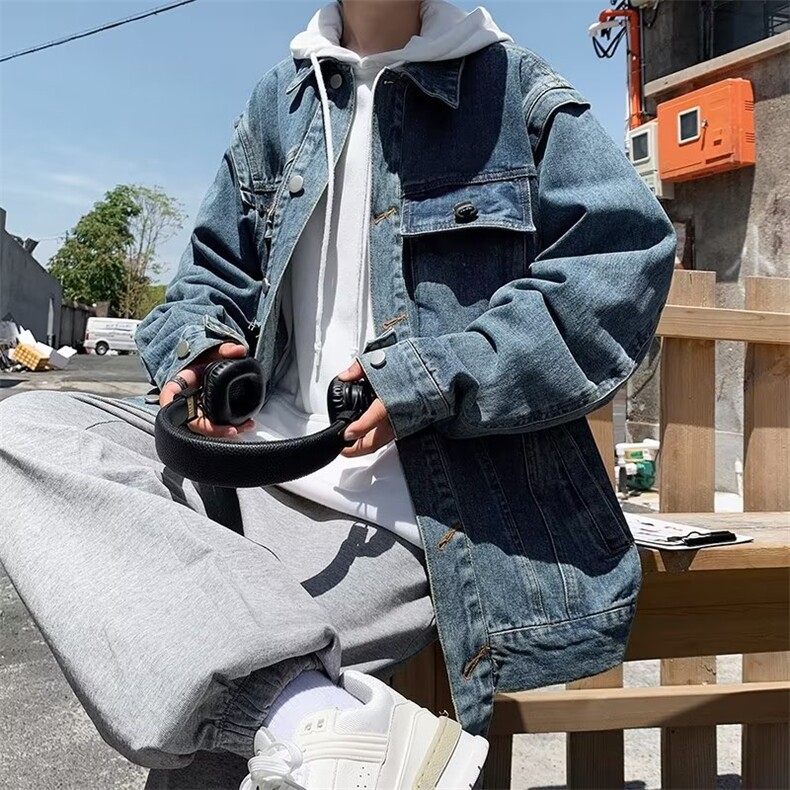 多口袋牛仔外套男士春秋季港味宽松大码潮牌ins潮流夹克,男装工装外套,星座1210-1