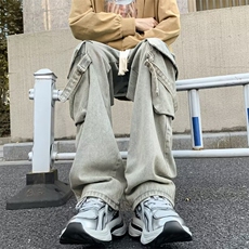 美式水洗牛仔裤男款秋冬多口袋高街复古宽松阔腿工装裤10788-p58，男装牛仔裤，星座1008