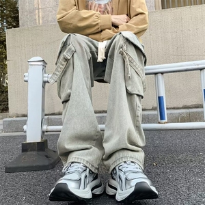 美式水洗牛仔裤男款秋冬多口袋高街复古宽松阔腿工装裤10788-p58图片