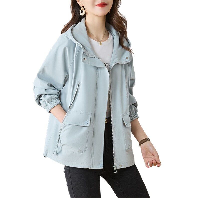 时尚连帽短款风衣外套女2025春新款小个子休闲百搭工装派克服上衣,女装短外套,慕咨