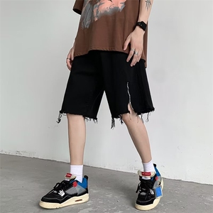 纽扣直脚五分裤时尚宽松直筒青春流行男新款潮夏季潮流牛仔裤水洗