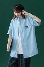 夏季新款韩版港风宽松短袖翻领个性衬衫女S99P35控48，男装T恤，电商A268