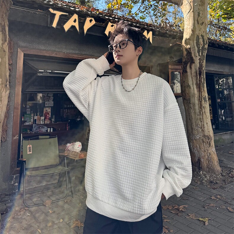 S210/P35春装新款圆领卫衣男大码宽松潮牌长袖T恤休闲套头外套,男装T恤,电商基地A050