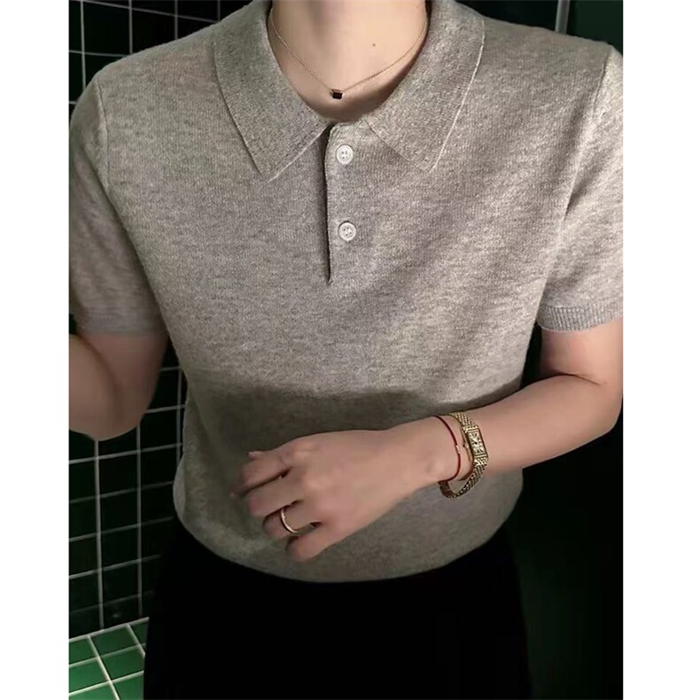 夏季新款洋气减龄女士POLO领纯色修身显瘦短袖,女装T恤,忠诺羊绒