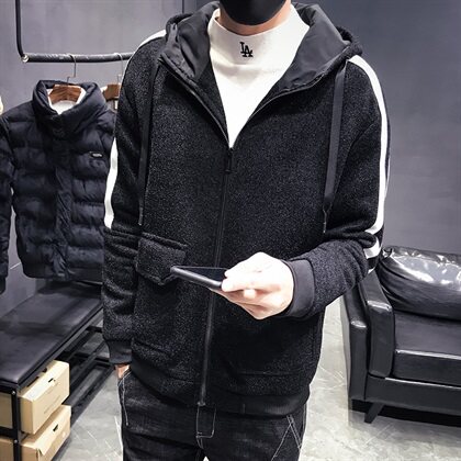 加绒加厚连帽蜈蚣纱修身韩版夹克外套男 C301-JK70-P118图片