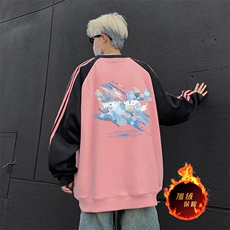抖音得物供货提供视频秋冬重磅美式宽松织带圆领卫衣07161，男装卫衣，电商A486