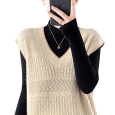 V领麻花纯色羊毛马甲女中长款2024秋冬新款宽松显瘦针织，女装马甲，琳华羊绒