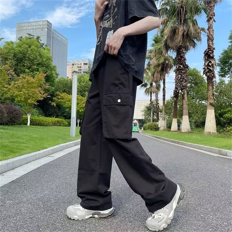 美式多口袋工装裤男士夏季痞帅宽松直筒长裤bf潮牌高街机能风裤子,男装休闲裤,四季星座218-1
